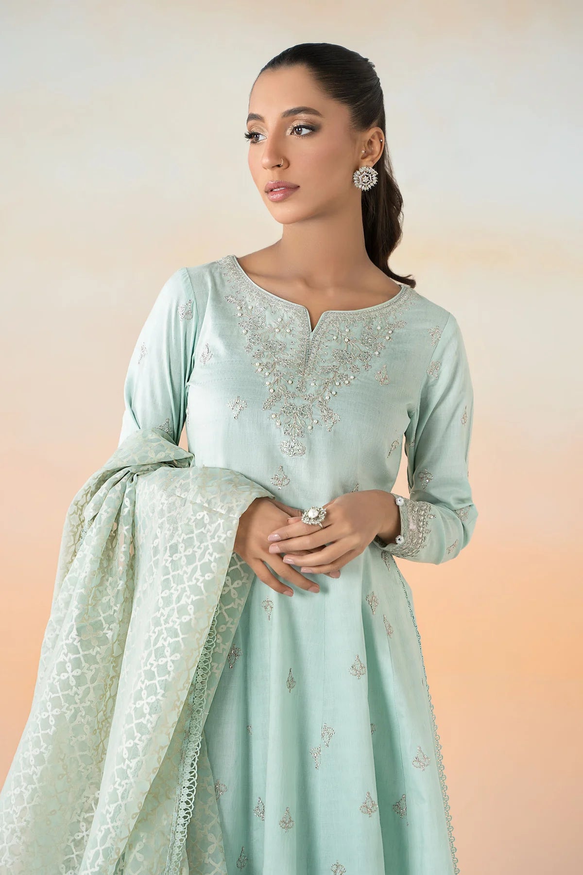 Maria B 3Pc Embroidered Dobby Lawn Suit DW-EF25-30 Sky Blue gulbuy.com