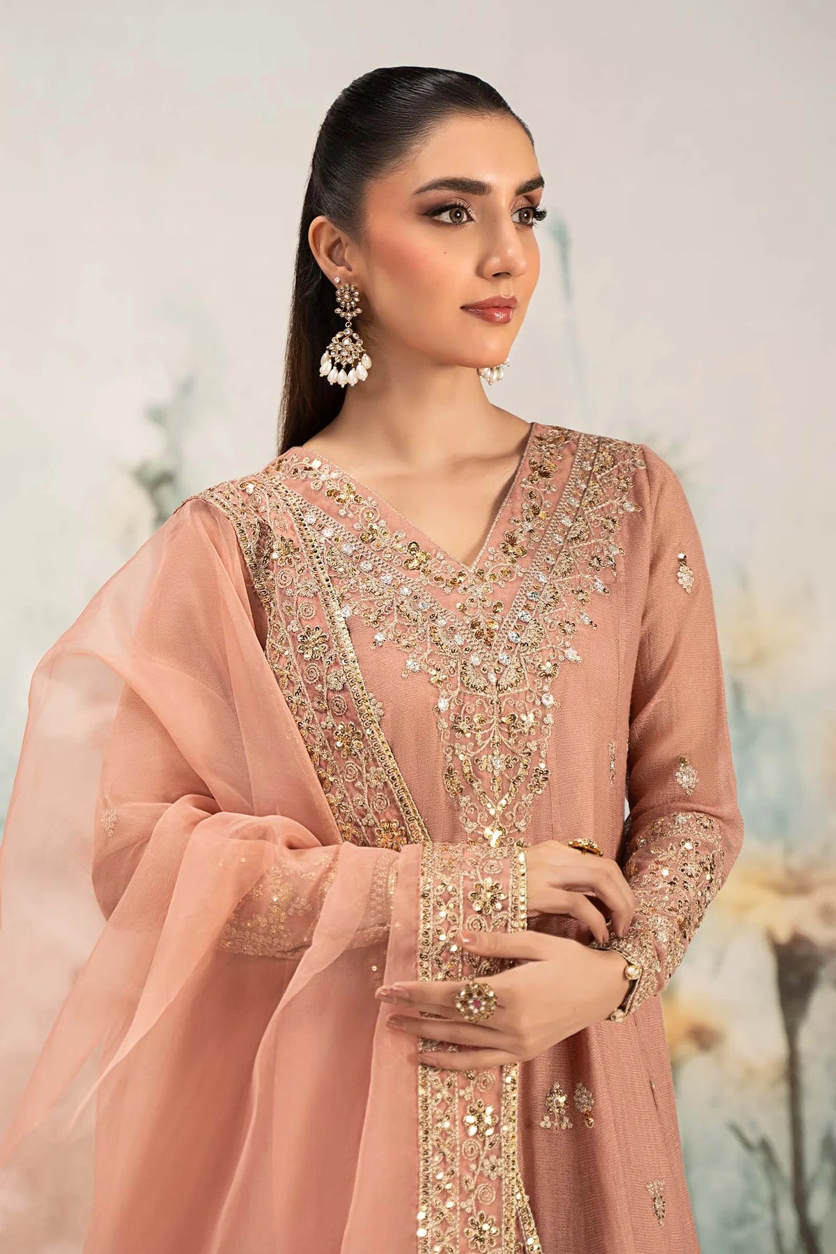 Maria B 3Pc Embroidered Cotton Net Suit DW-EF25-88 gulbuy.com
