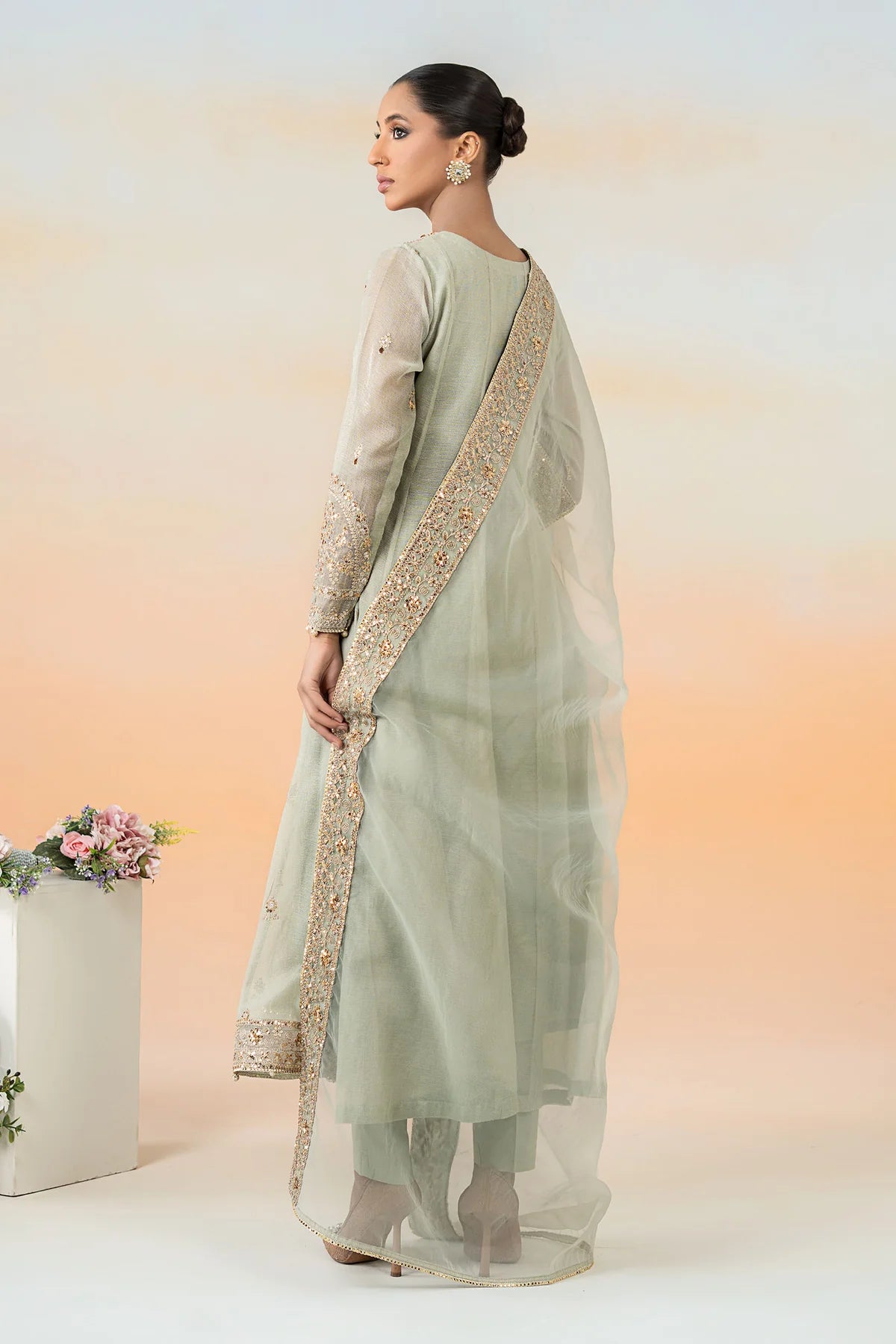 Maria B 3Pc Embroidered Cotton Net Suit DW-EF25-88 gulbuy.com