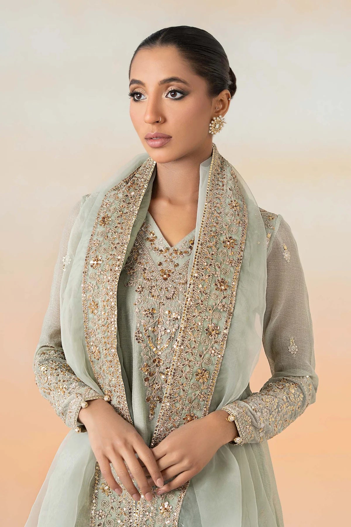 Maria B 3Pc Embroidered Cotton Net Suit DW-EF25-88 gulbuy.com