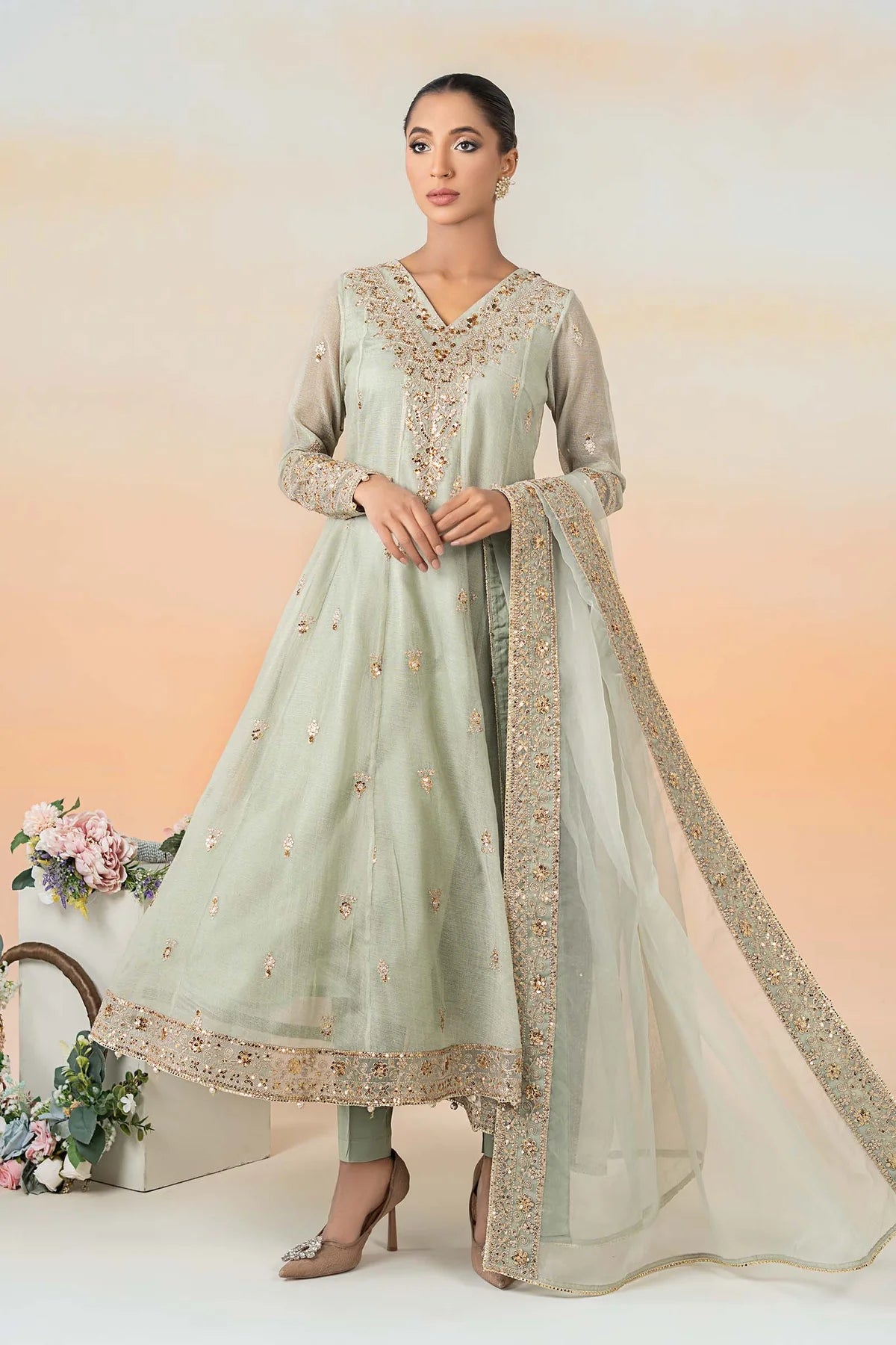 Maria B 3Pc Embroidered Cotton Net Suit DW-EF25-88 gulbuy.com