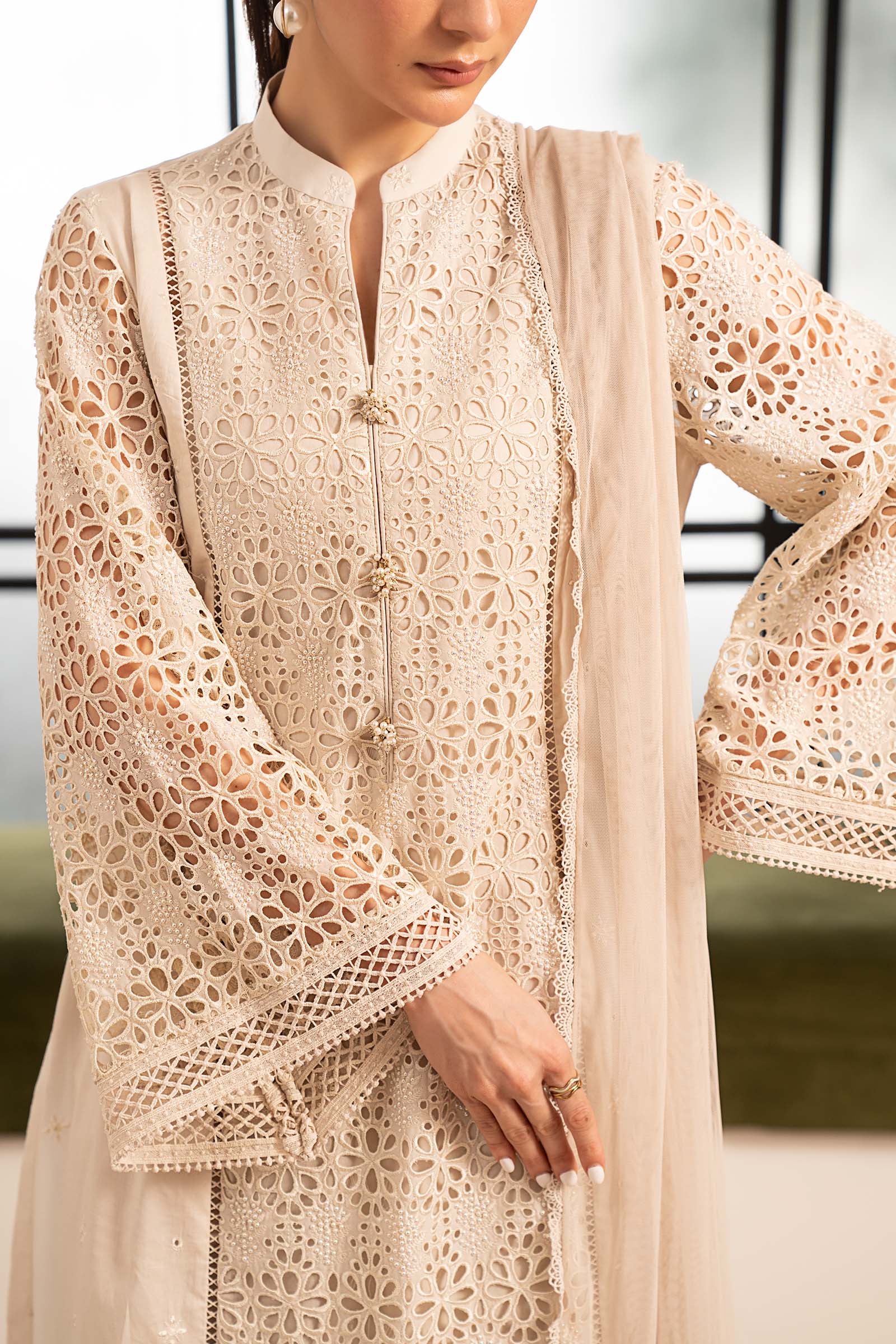 Maria B 3Pc Embroidered Lawn Suit DW-PF26-18-BEIGE gulbuy.com