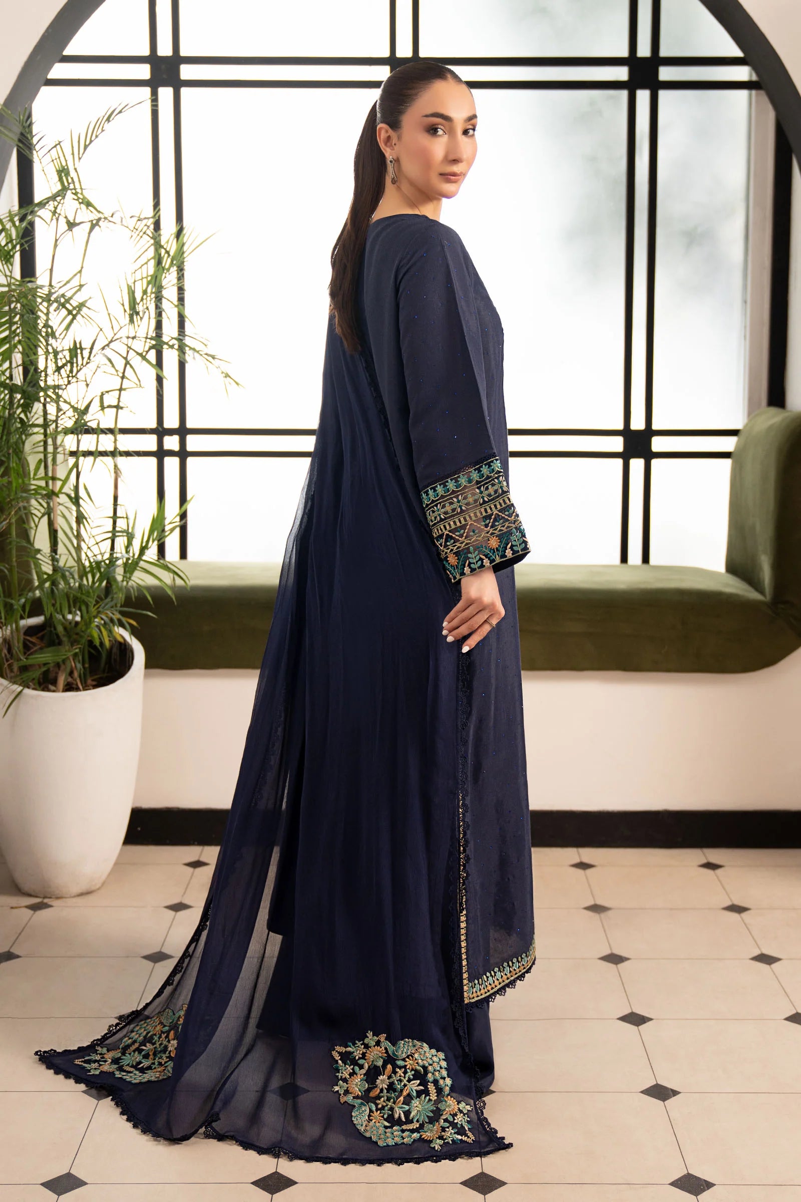Maria B 3Pc Embroidered Raw Silk Suit DW-PF26-19-Blue