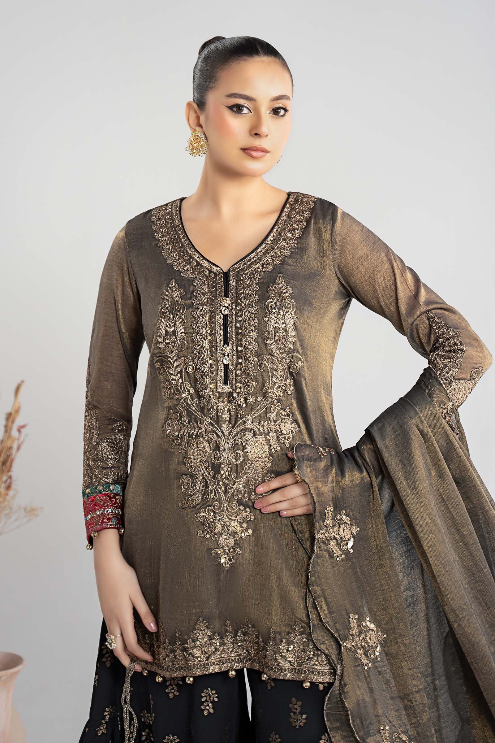 Maria B 3Pc Embroidered Masoori Suit DW-W25-01-Black gulbuy.com