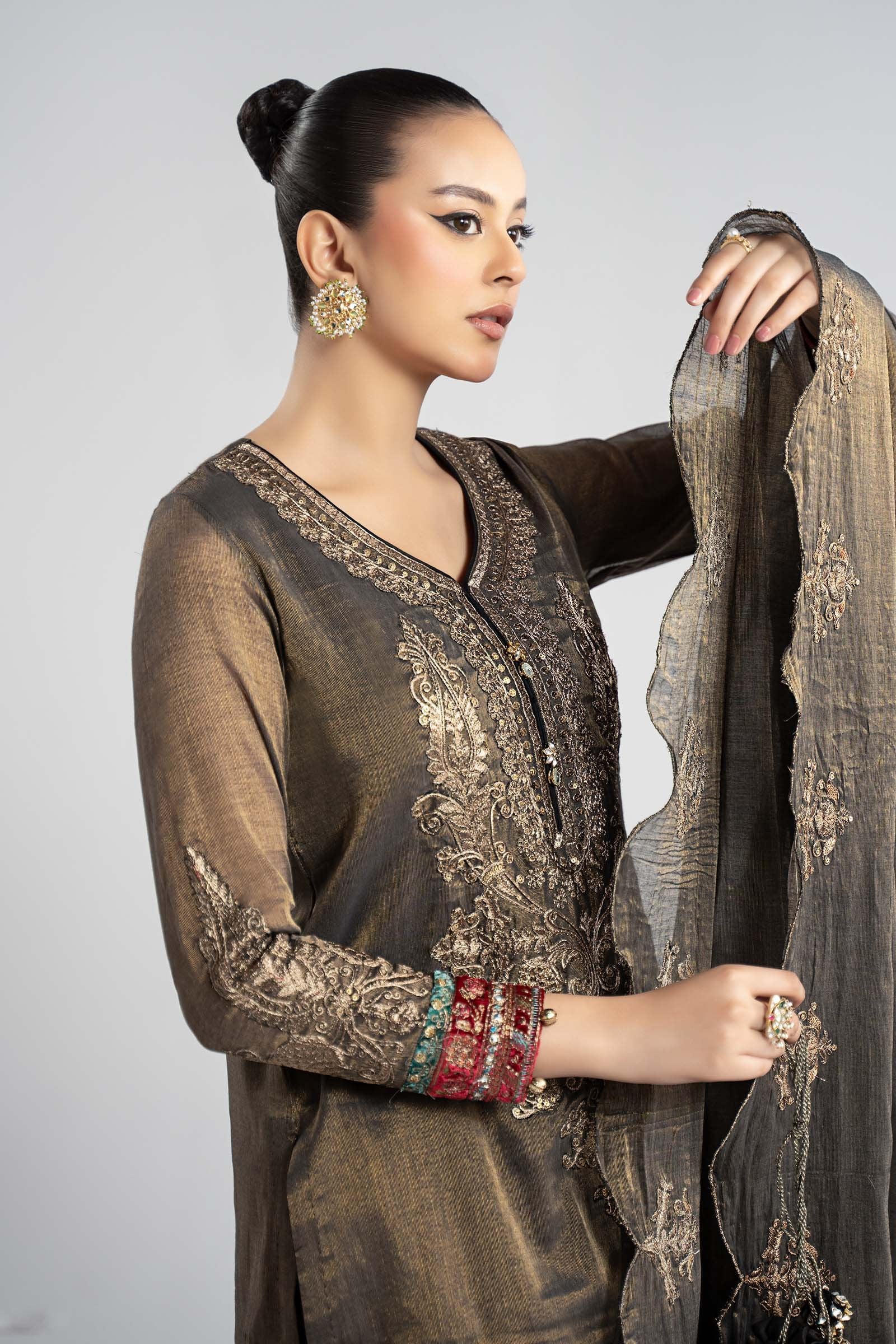 Maria B 3Pc Embroidered Masoori Suit DW-W25-01-Black gulbuy.com