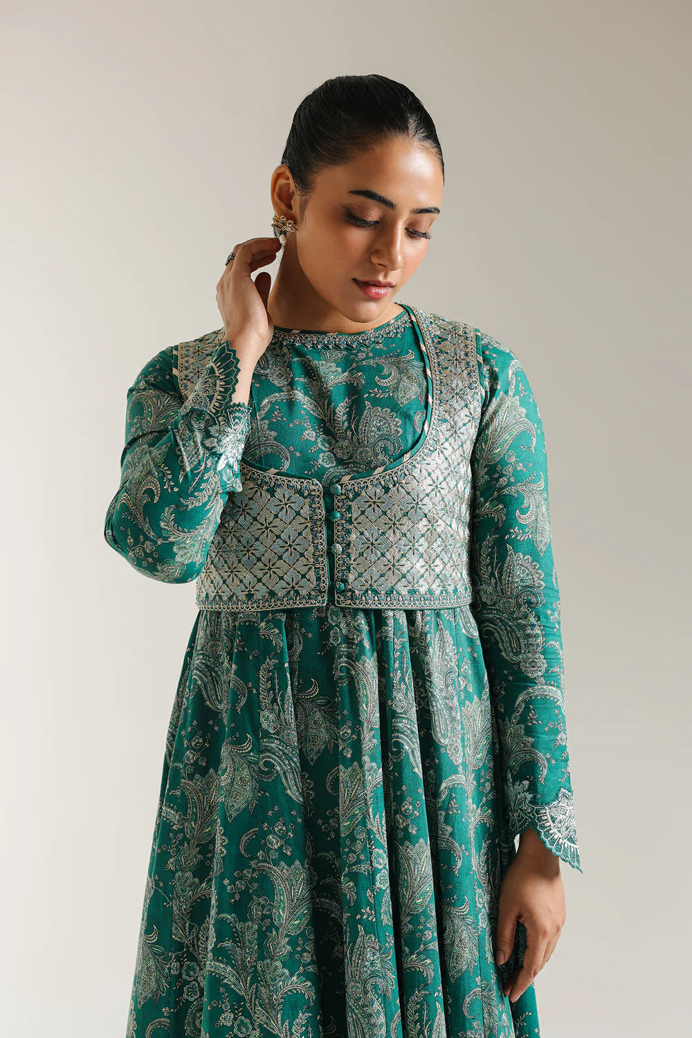 Ethnic 1Pc Embroidered Pishwas shirt GREEN | E3282/103/708 gulbuy.com