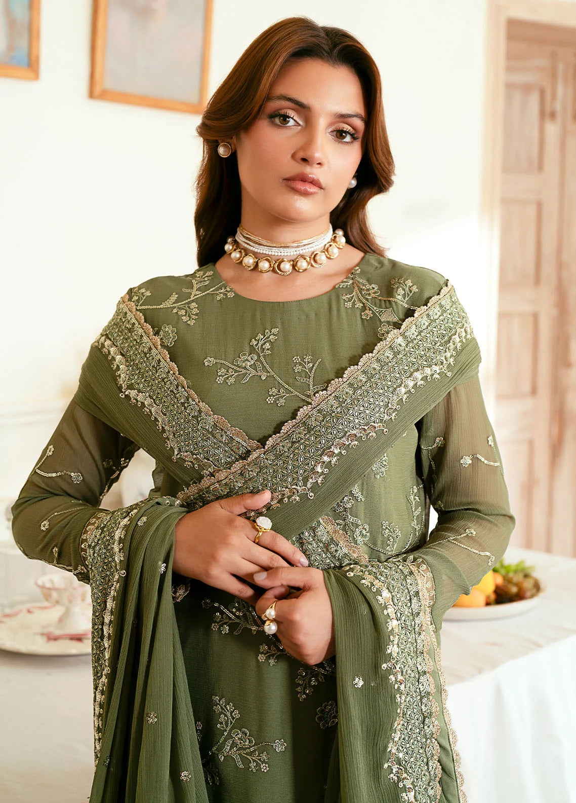 Sahane 3Pc Embroidered Chiffon Suit EL-1801 Vianna gulbuy.com