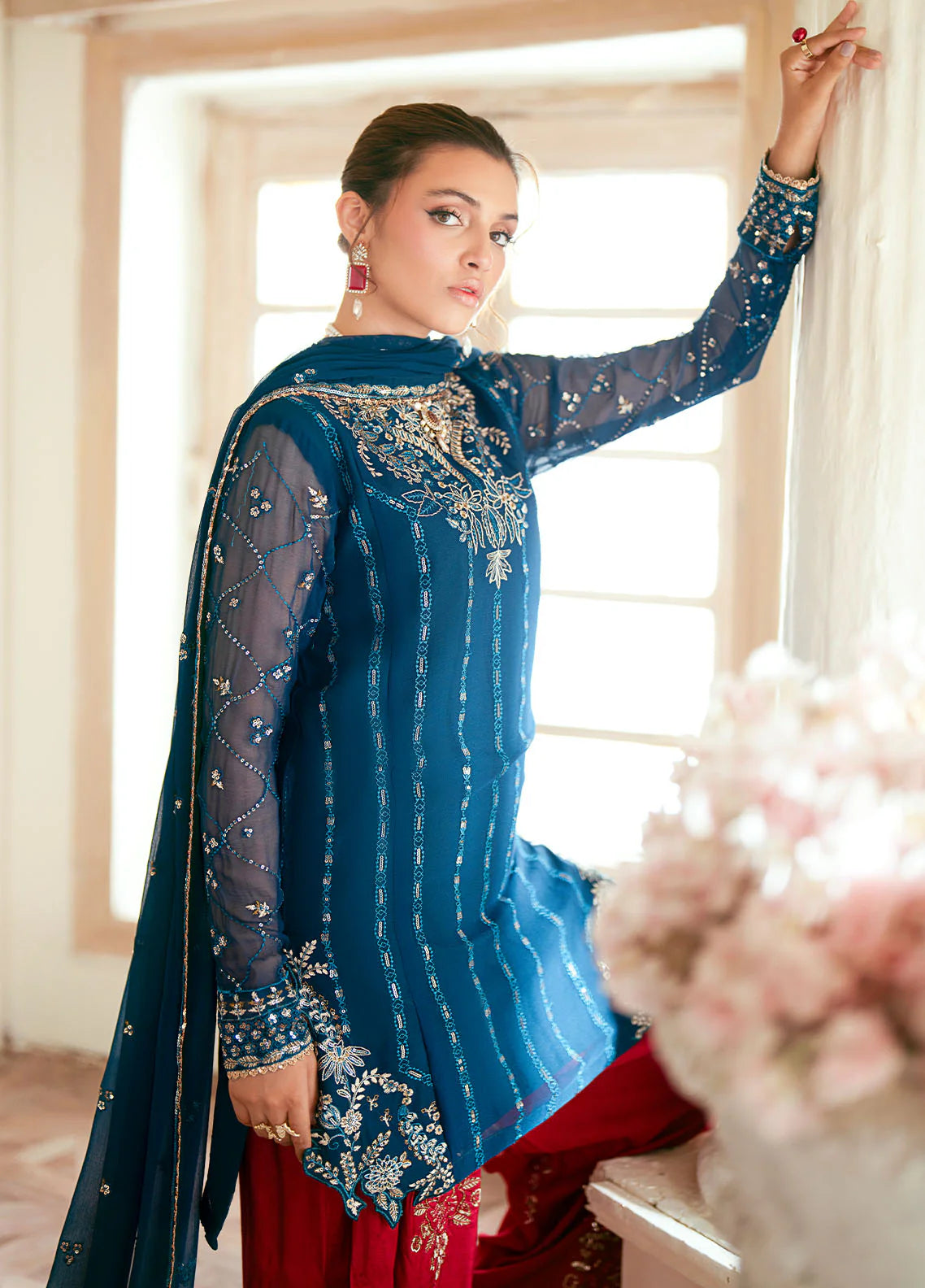 Sahane 3Pc Embroidered Chiffon Suit EL-1807 Megeve gulbuy.com