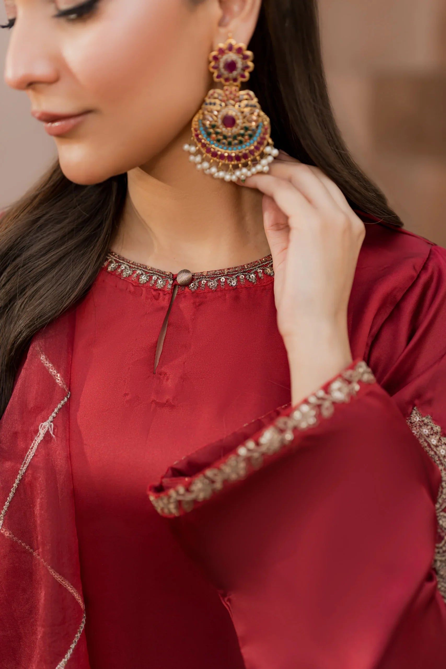Kastoor 3Pc Embroidered Silk Suit EF-320 gulbuy.com