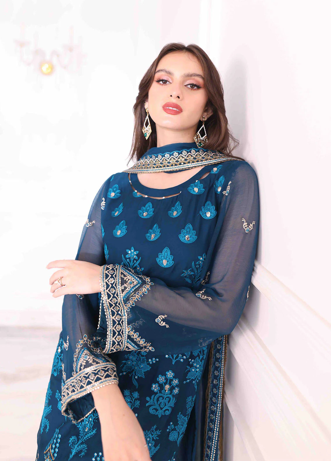 Sahane 3Pc Embroidered Chiffon Suit SAH-1003 Genevieve gulbuy.com