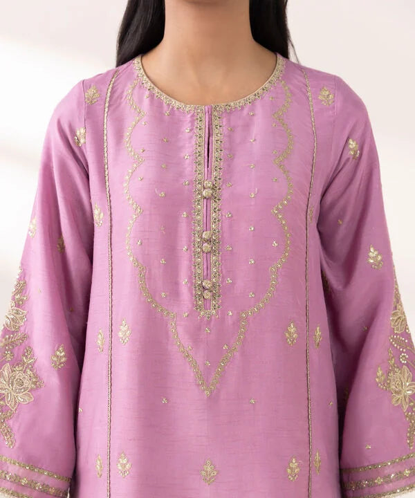 Sapphire 3Pc Embroidered Raw Silk Suit F3SFLX25V318 gulbuy.com