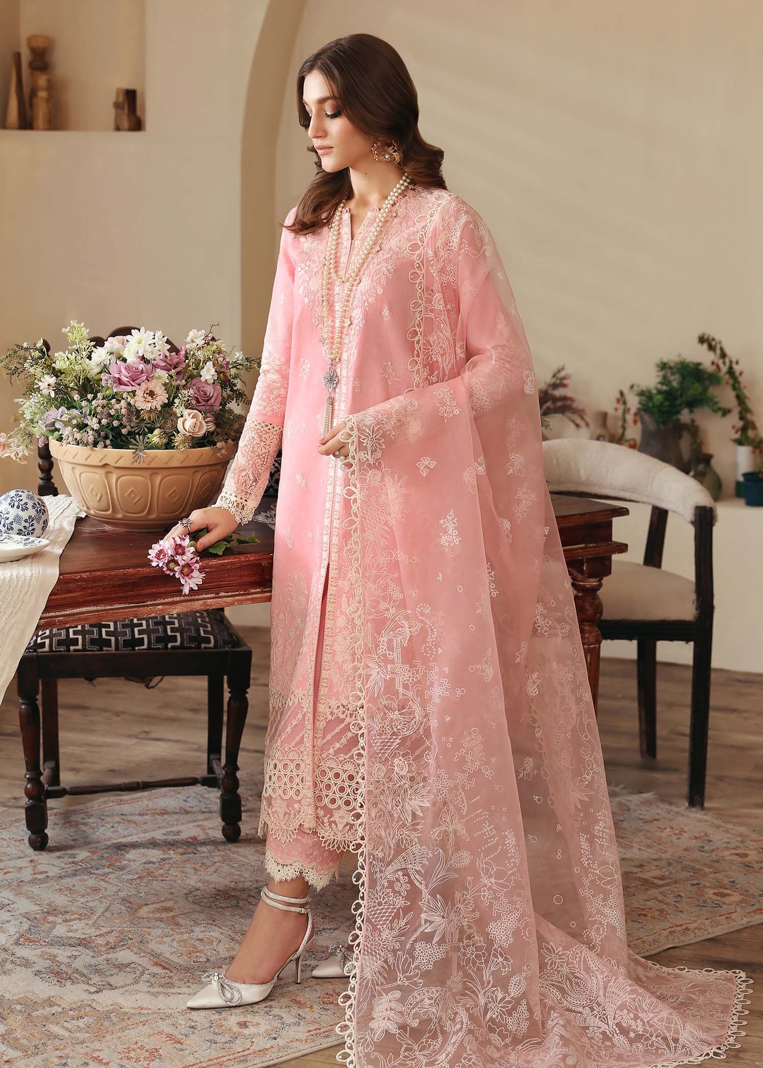 KANWAL MALIK 3PC EMBROIDERED ORGANZA SUIT (Geneva) gulbuy.com