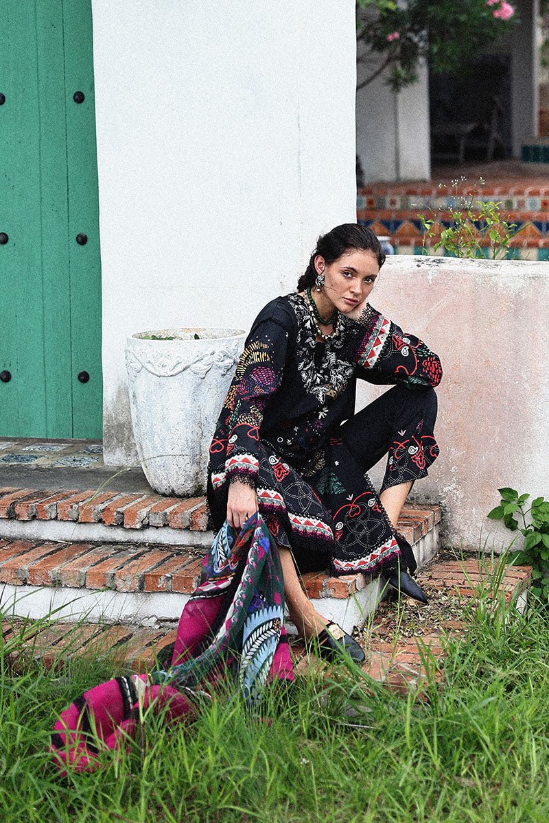 Mushq 3Pc Printed cambric Suit Medi Noche gulbuy.com