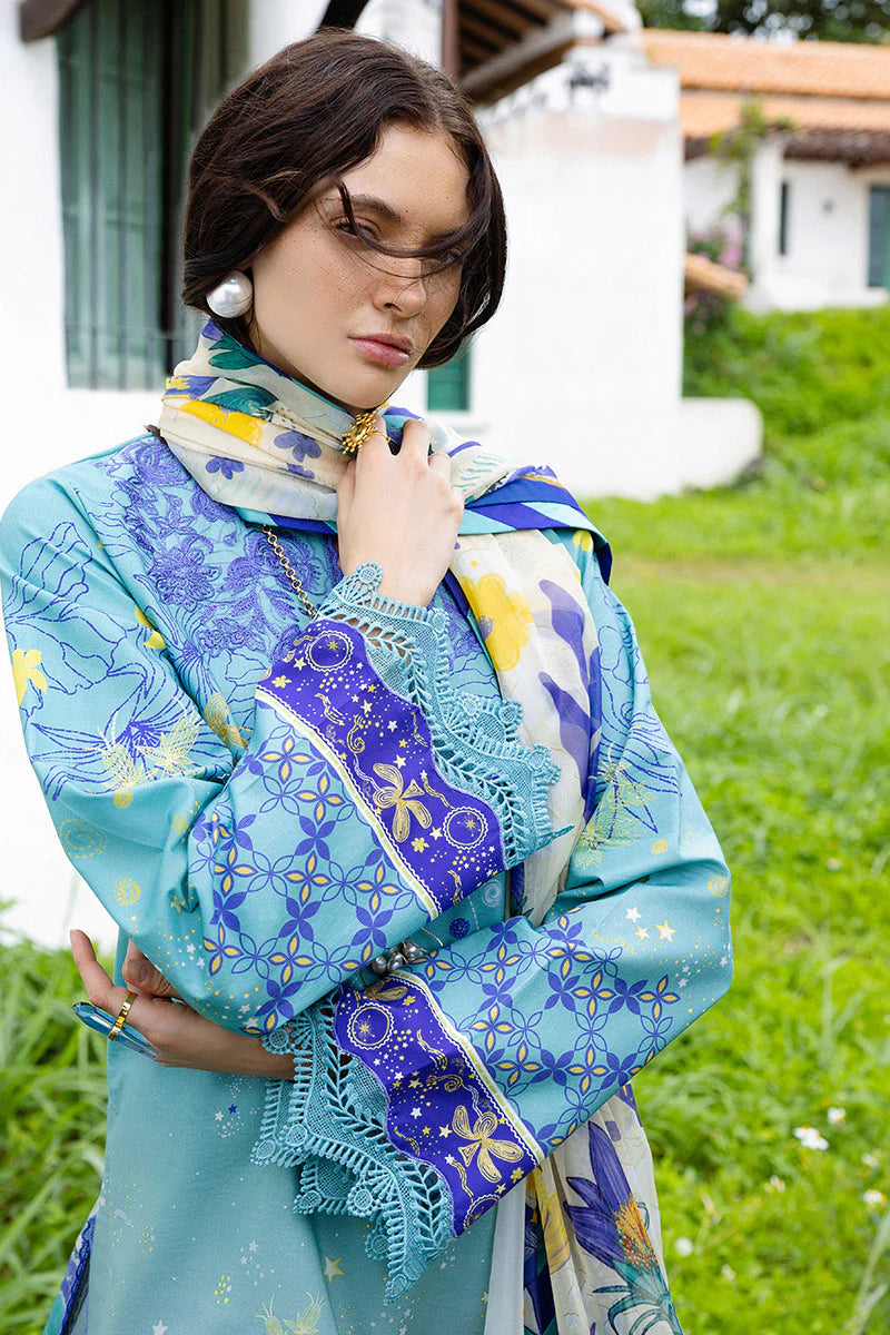Mushq 3Pc Printed cambric Suit Mar Azul gulbuy.com