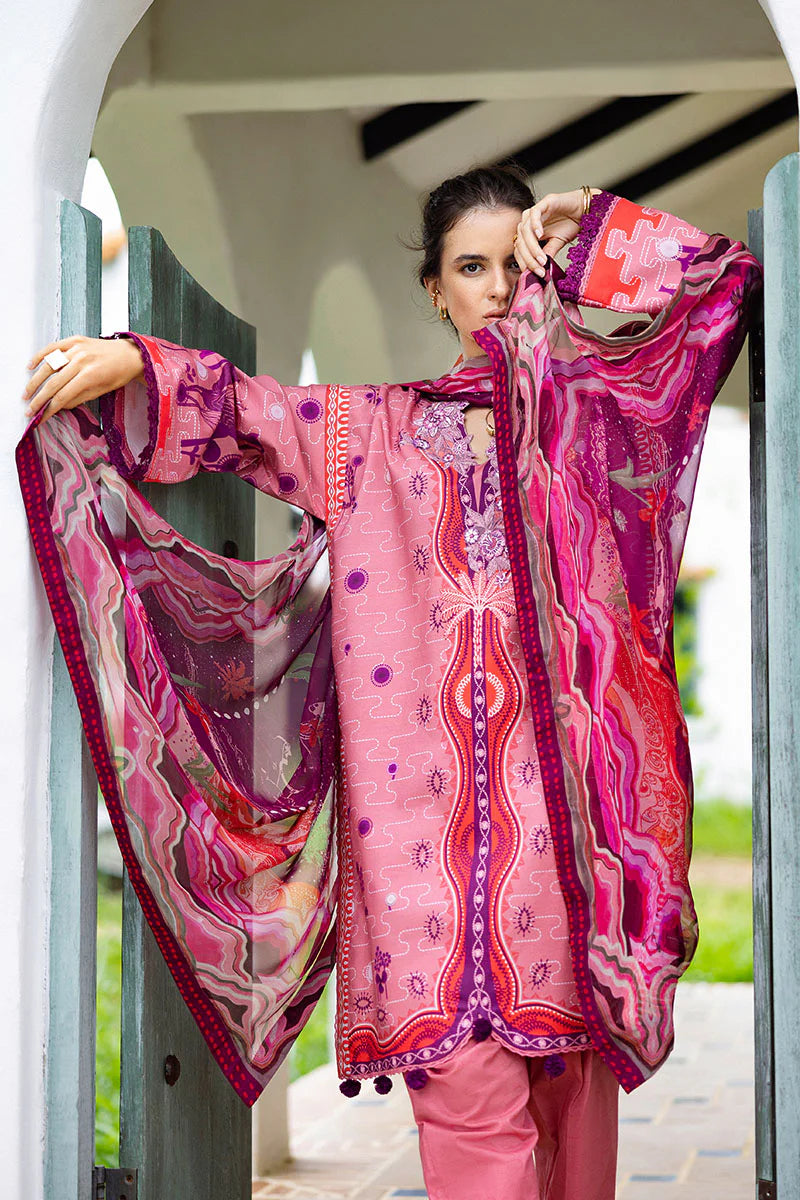 Mushq 3Pc Printed cambric Suit Coral Mar gulbuy.com