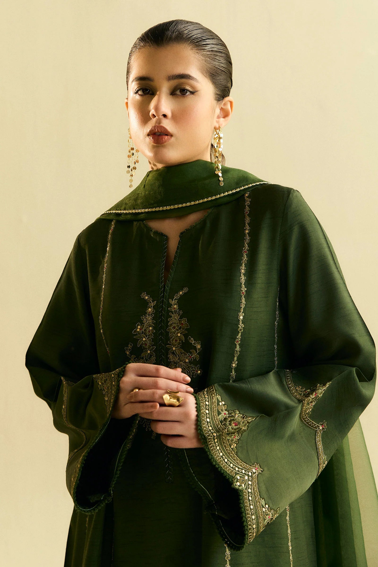 Zara Shahjahan 3Pc Embroidered Raw Silk Suit ZR25F0220 gulbuy.com