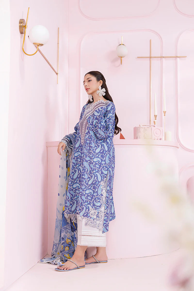 Qalamkar 3Pc Printed Lawn Suit EM-10 (A) gulbuy.com