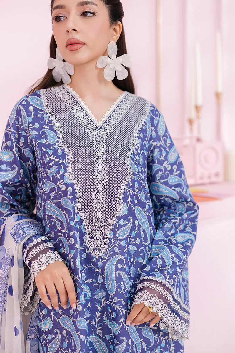 Qalamkar 3Pc Printed Lawn Suit EM-10 (A) gulbuy.com