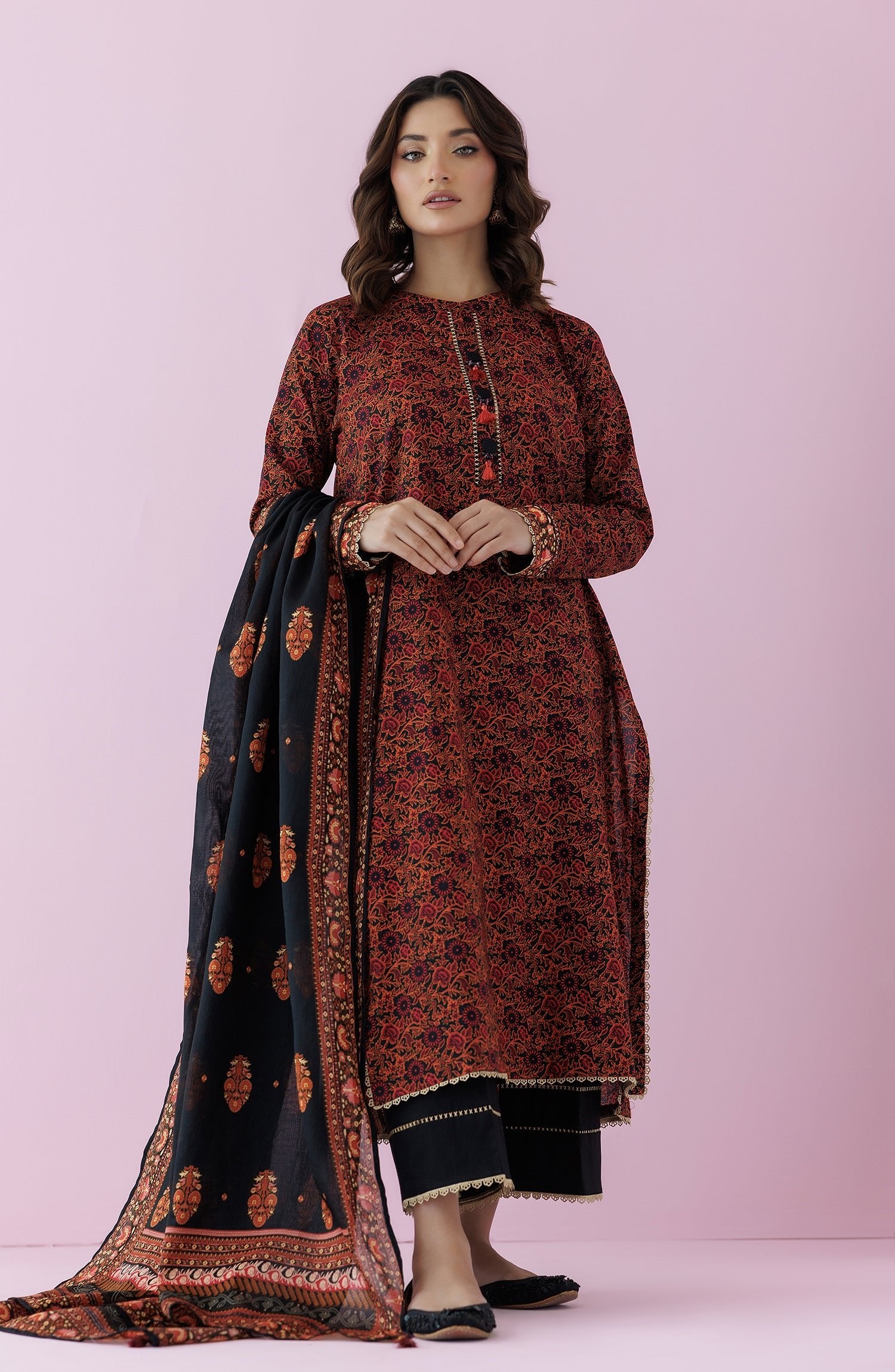 Orient 3 Piece Printed Lawn Suit (OTL-24-146/U-BLACK)