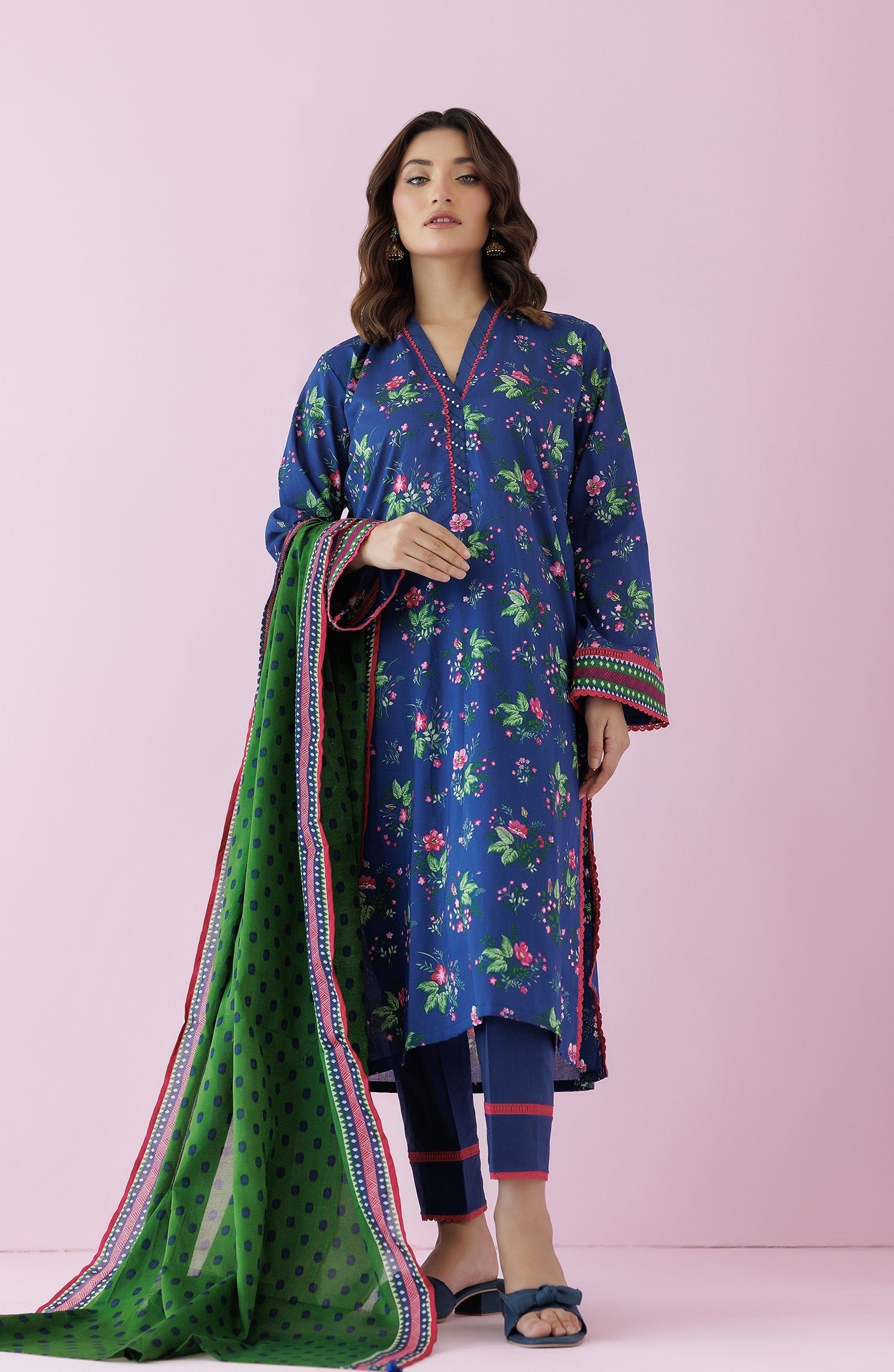 Orient 3 Piece Printed Lawn Suit (OTL-24-194/U-BLUE)