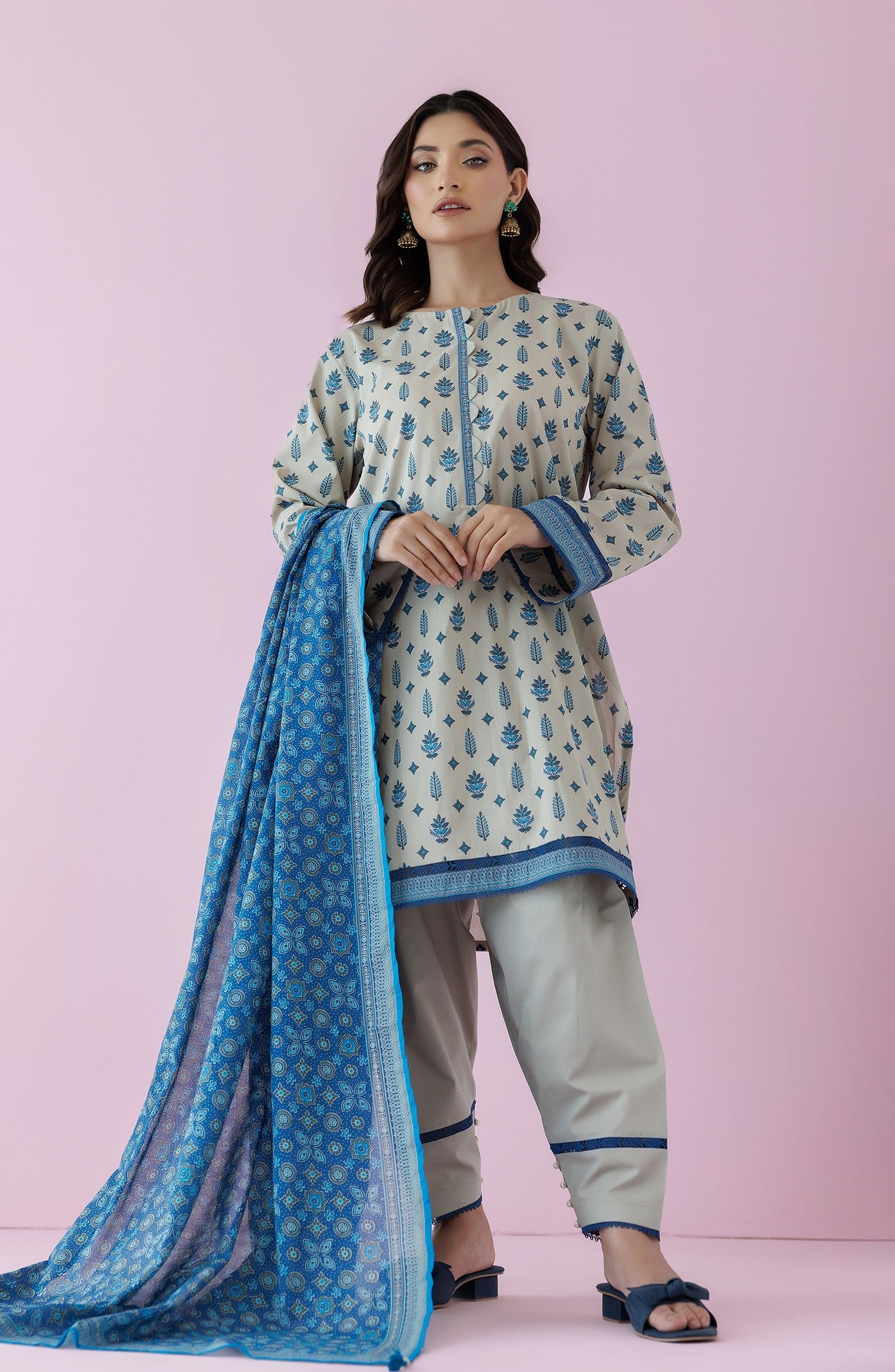 Orient 3 Piece Printed Lawn Suit (OTL-24-159/U-BEIGE)