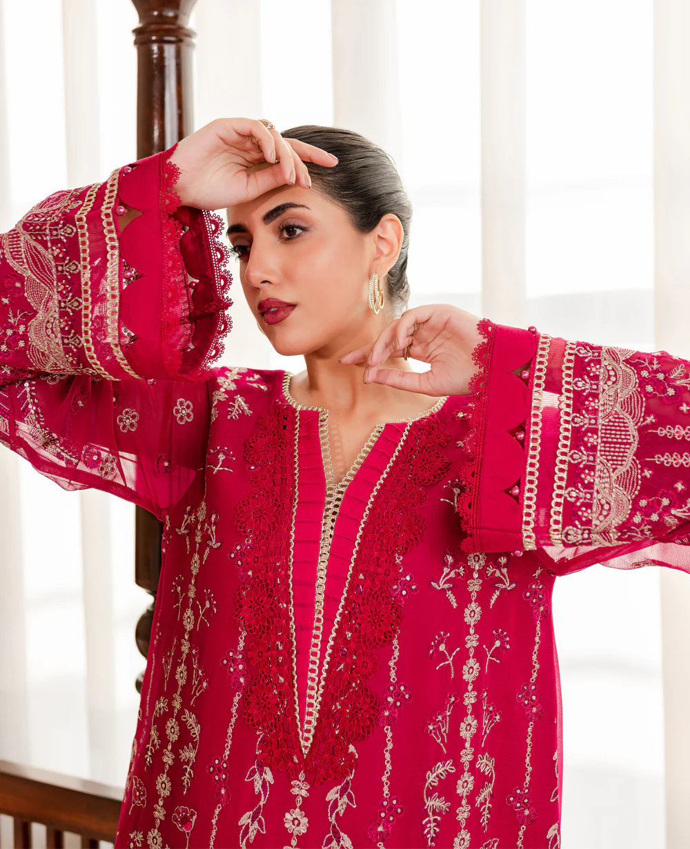 Xenia 3Pc Embroidered Chiffon Suit ROSY BLOOM gulbuy.com