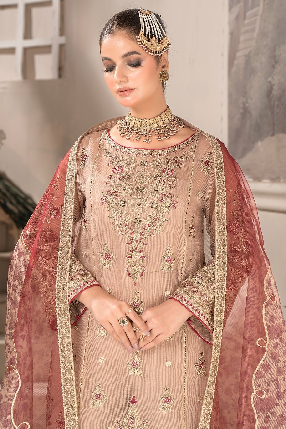 Imrozia 3Pc Embroidered Net Suit IP-111 Taneesha gulbuy.com