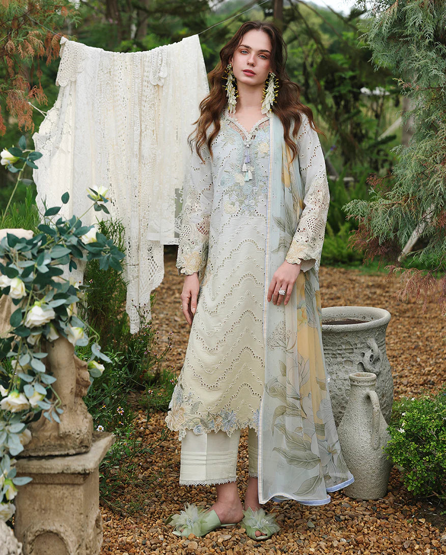Mushq 3Pc Embroidered Lawn Suit Ivory Botanica