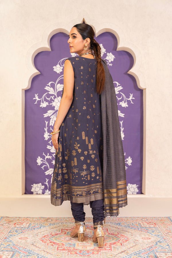 Alkaramstudio 3Pc Jacquard Cambric Suit (JC-10-24-2-Dark-Purple)