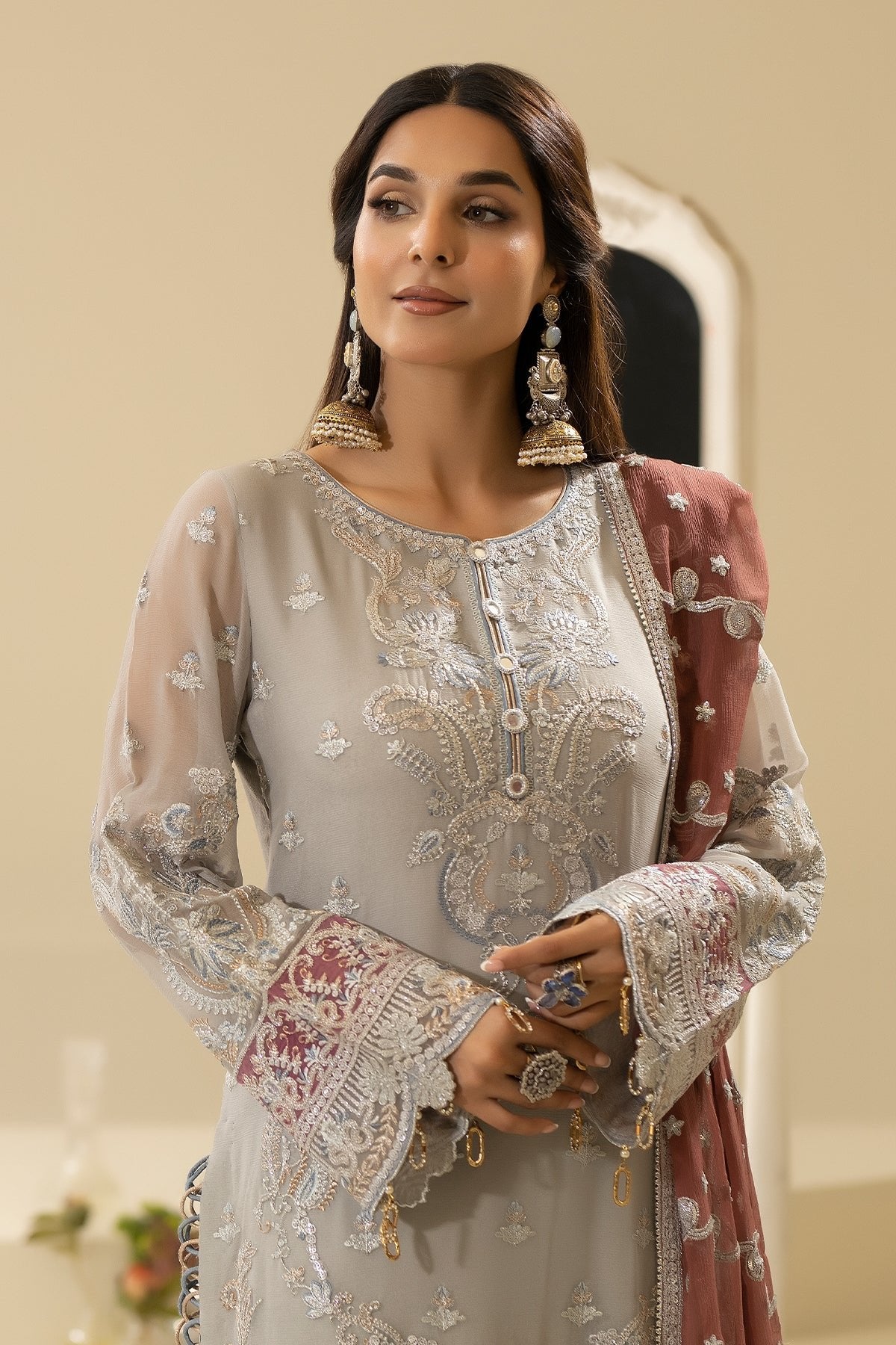 Imrozia 3Pc Embroidered Chiffon Suit M-85 MEHZA gulbuy.com