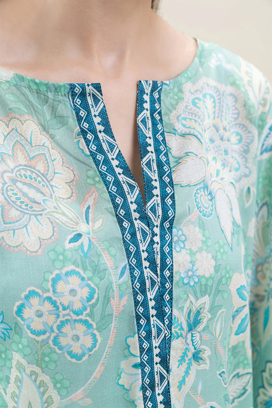 Beechtree 3Pc Printed Lawn Suit TURQUOISE NOISE gulbuy.com