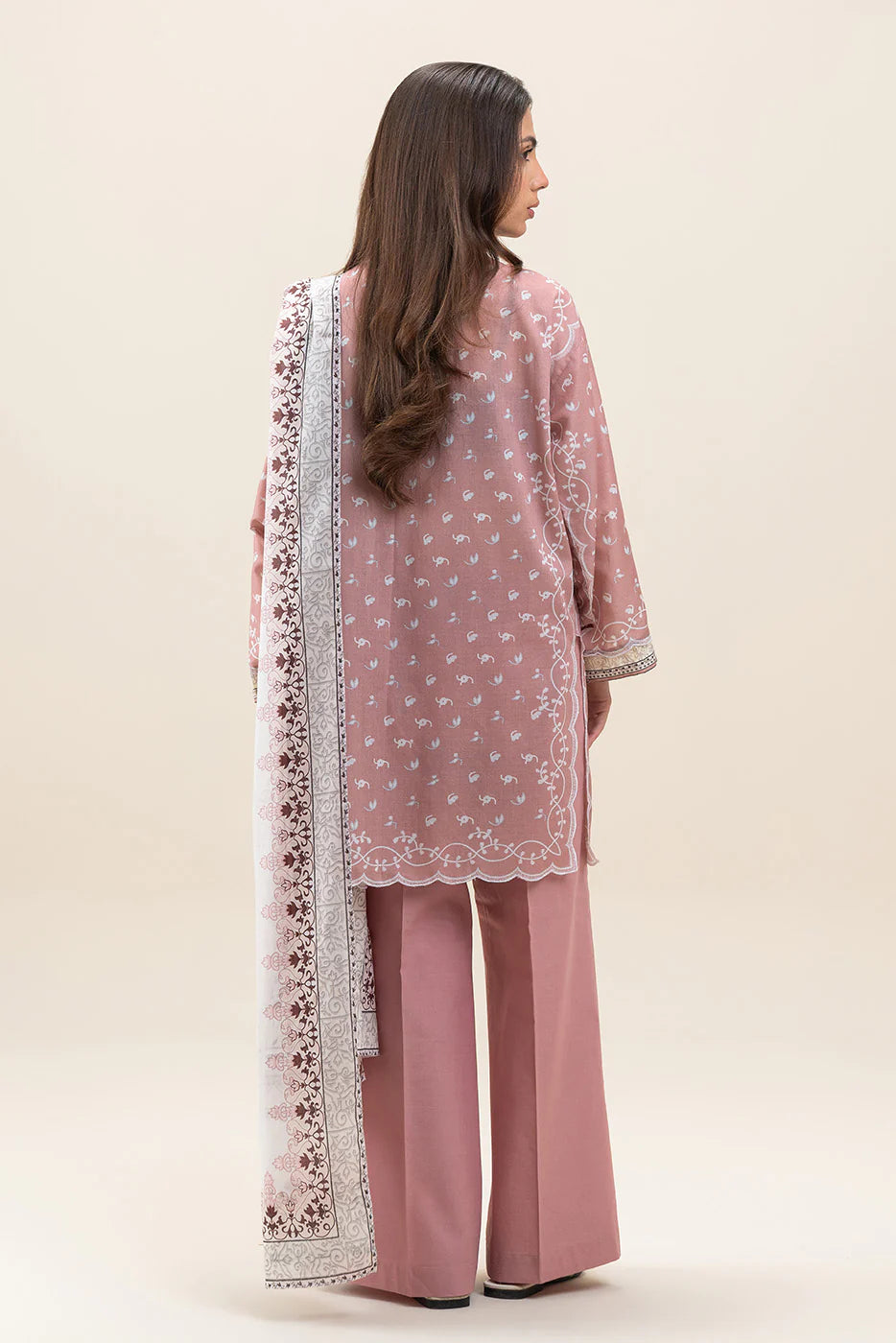 Beechtree 3Pc Printed Lawn Suit PEACH GLOW gulbuy.com