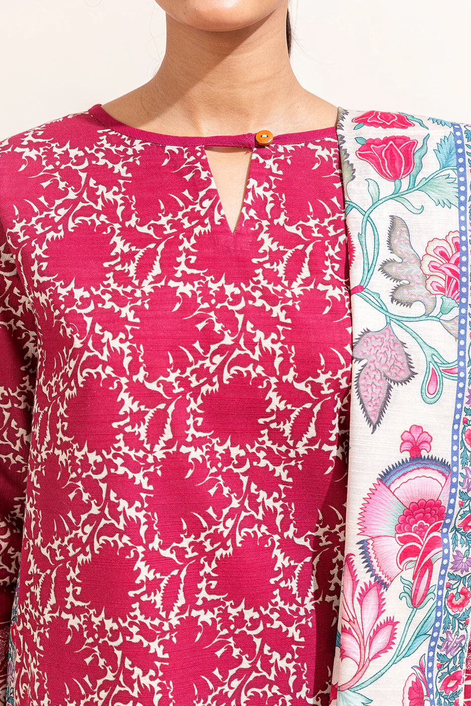 BEECHTREE 3PC PRINTED KHADDAR SUIT-THISTLE GARDEN-MB22402UN005545 gulbuy.com
