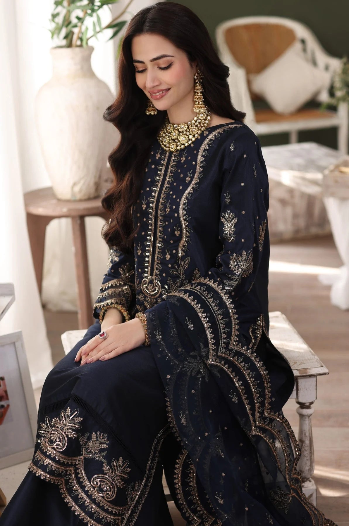 Mohagni 3Pc Embroidered Raw Silk Suit MGS-01 gulbuy.com
