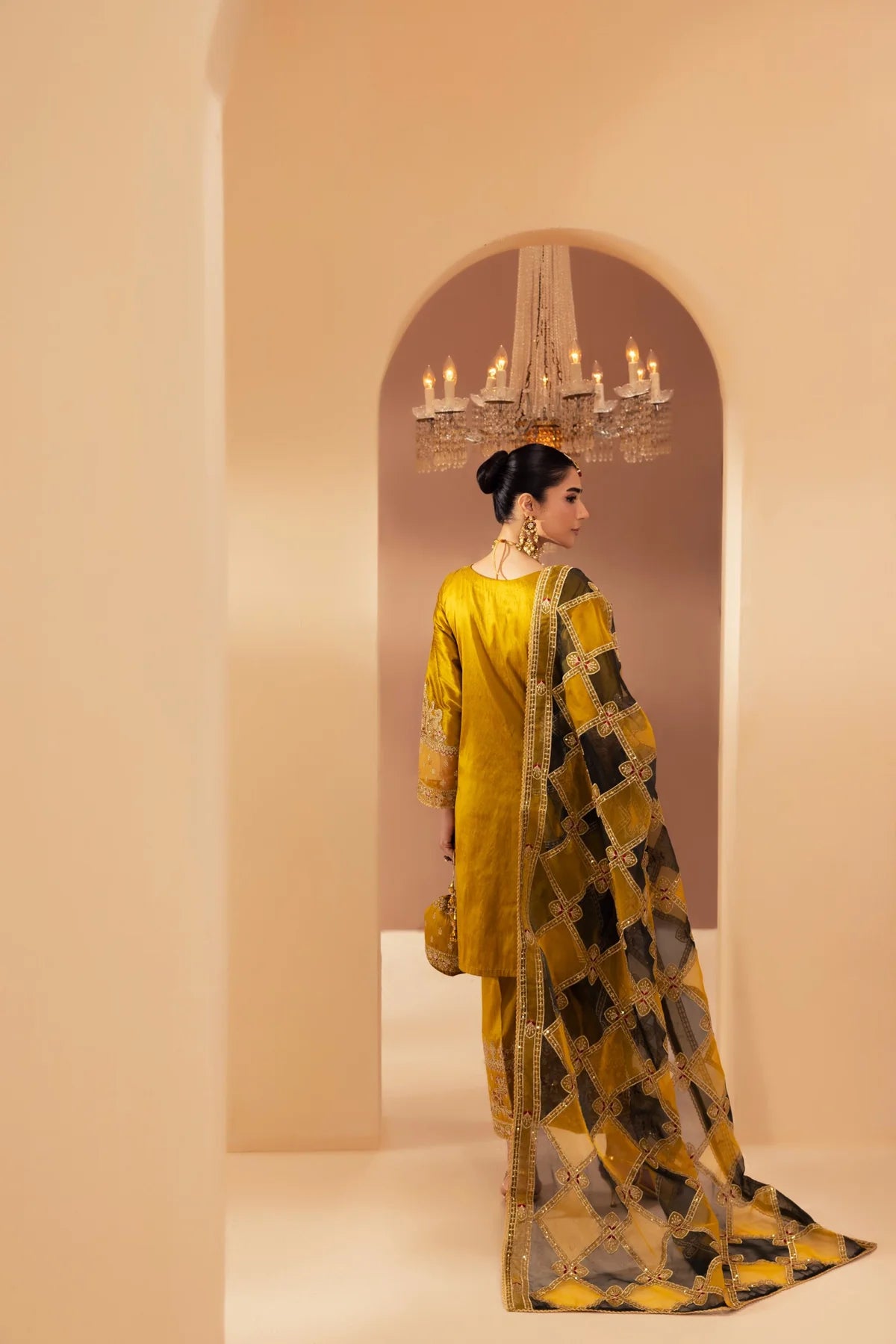 Mohagni 3Pc Embroidered Raw Slik Suit MGS-25 Yellow gulbuy.com