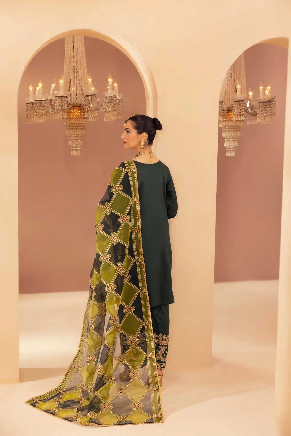 Mohagni 3Pc Embroidered Raw Slik Suit MGG-105 Green gulbuy.com