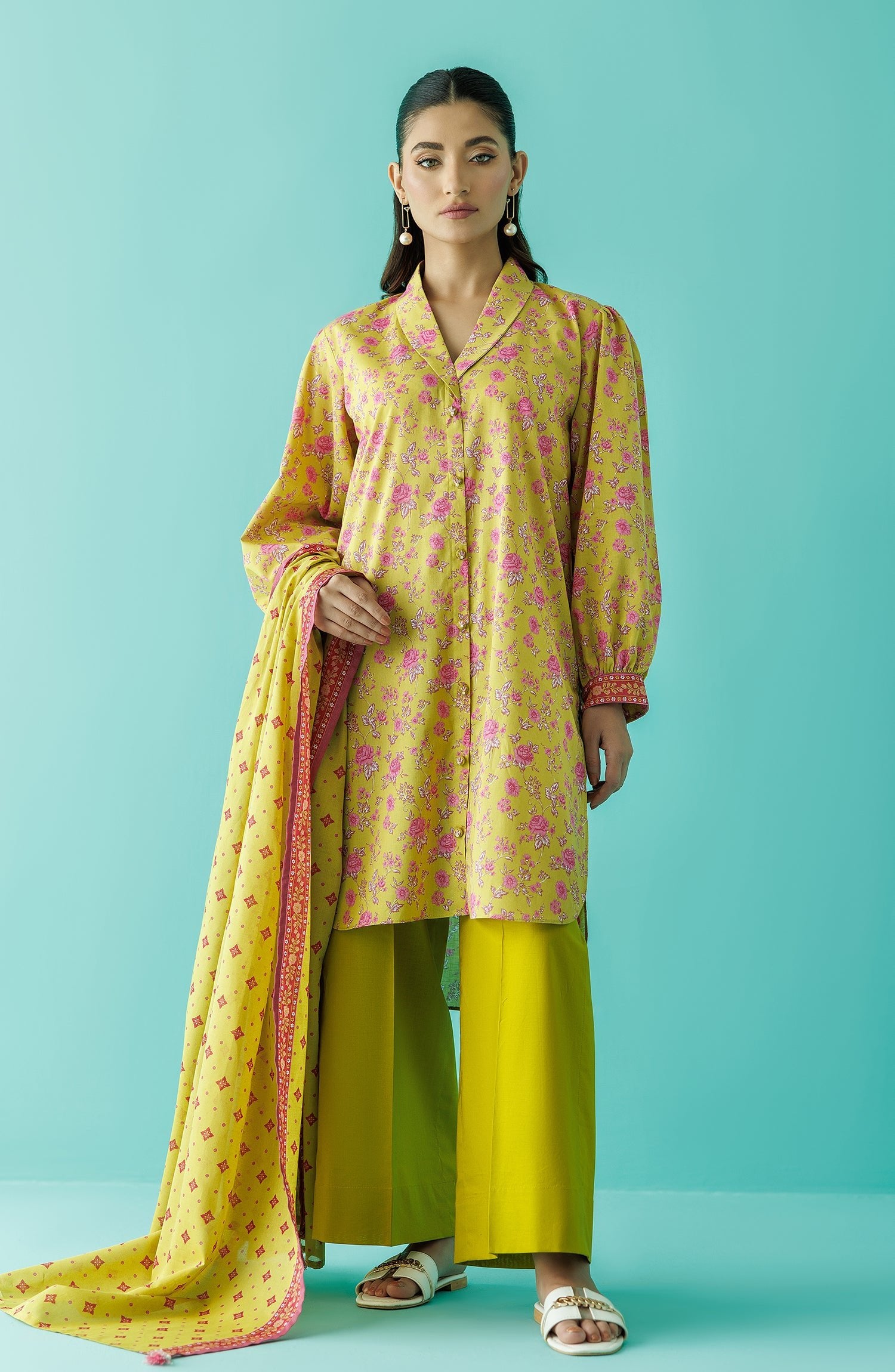 Orient 3 Piece Printed Lawn Suit (OTL-24-230/U-LIME-GREEN)