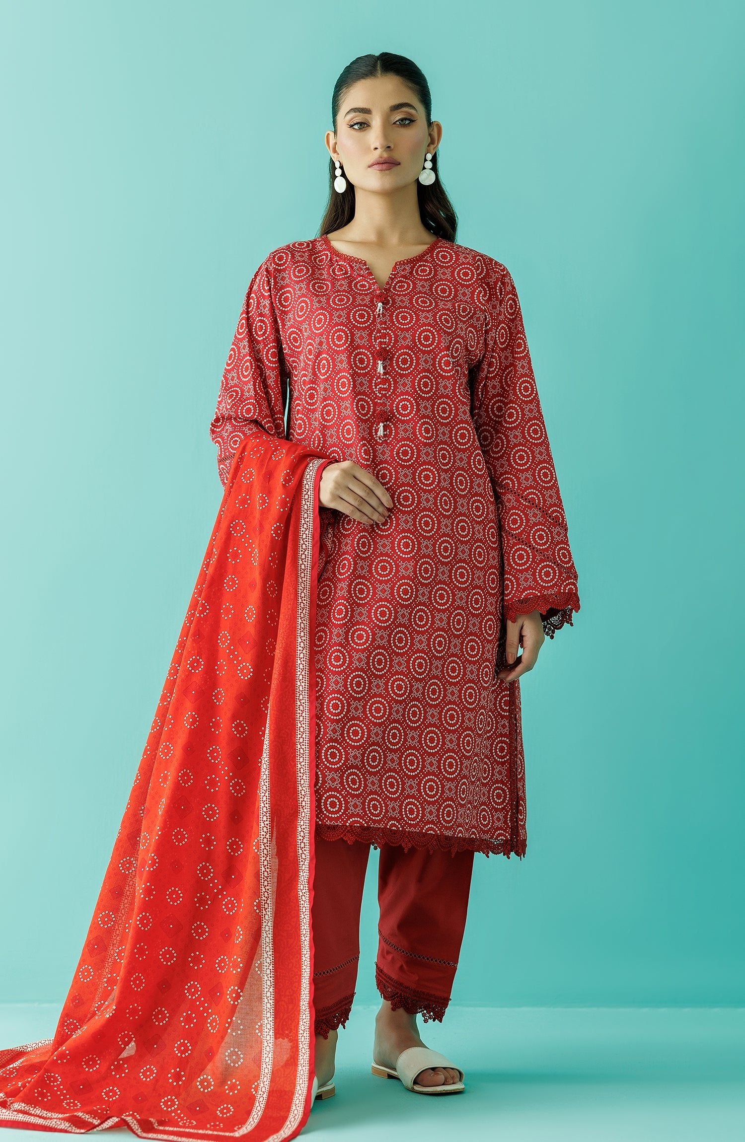 Orient 3 Piece Printed Lawn Suit (OTL-24-050/U-RED)
