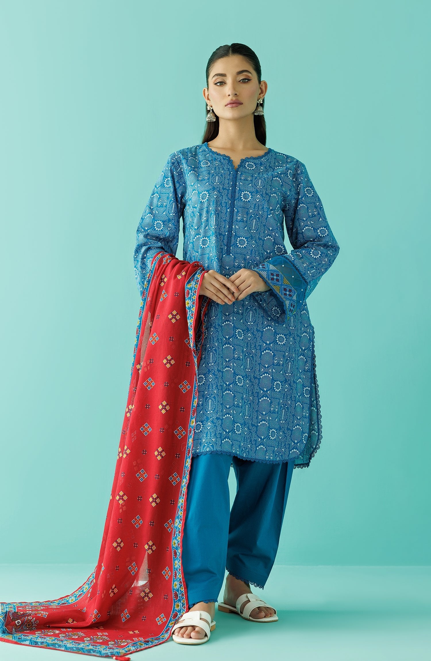 Orient 3 Piece Printed Lawn Suit (OTL-24-084/U-BLUE)