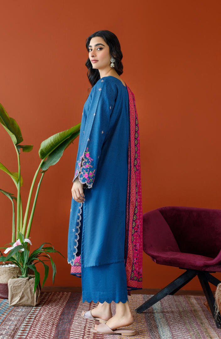 Orient 3 Piece Embroidered Karandi Suit (OTL-23-275/U-BLUE)