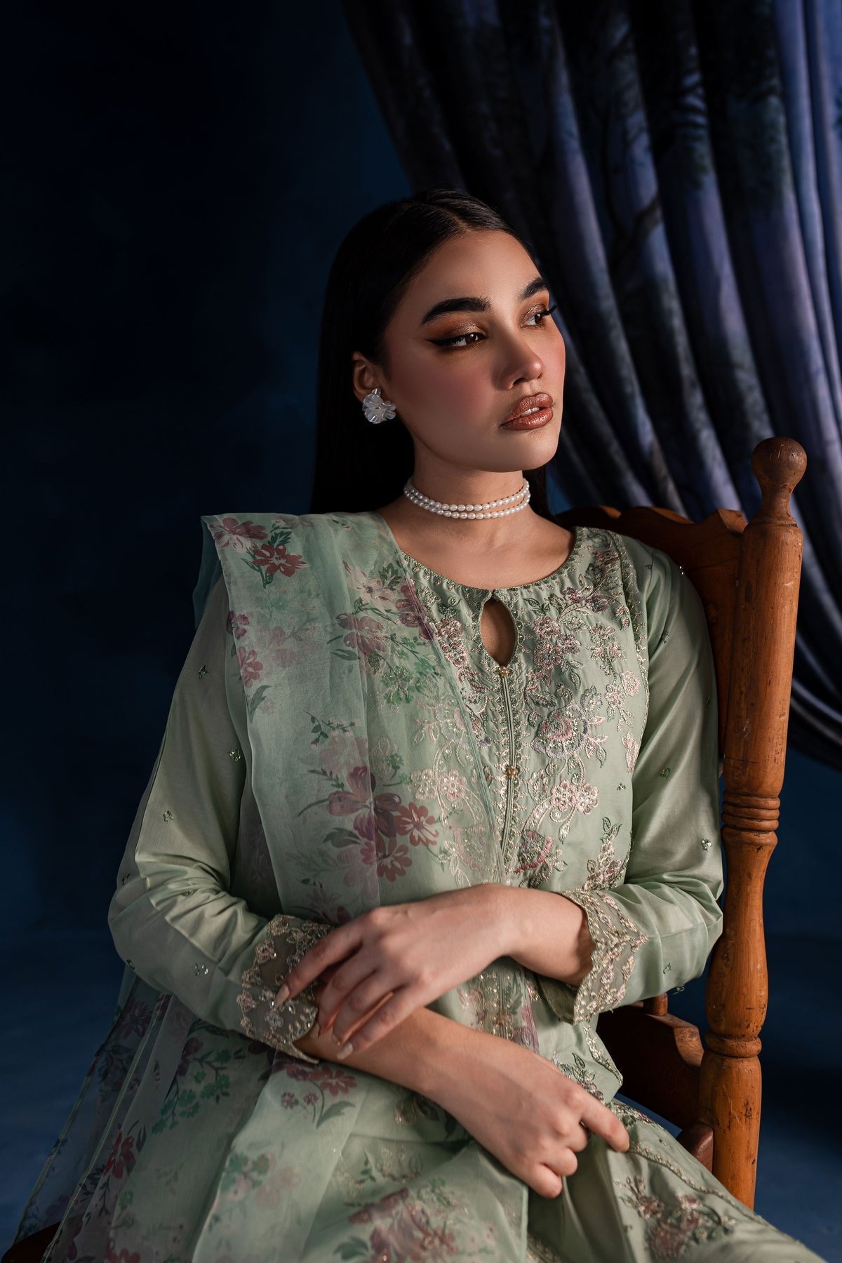 Batik 3Pc Embroidered Lawn Suit (Mint-Gold-3Pc)
