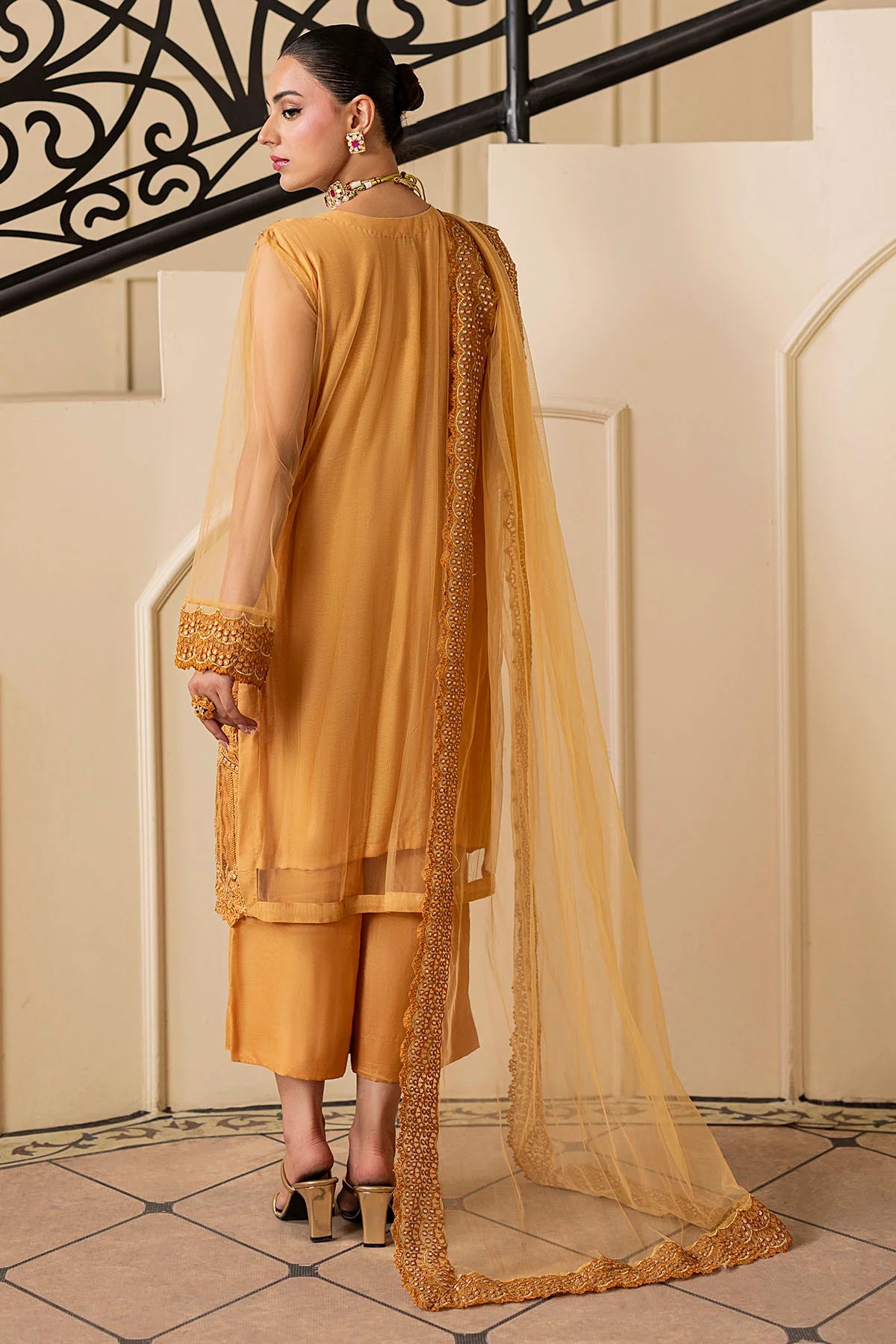 Motifz 3Pc Embroidered Silk Net Suit 5331-SPHENE gulbuy.com