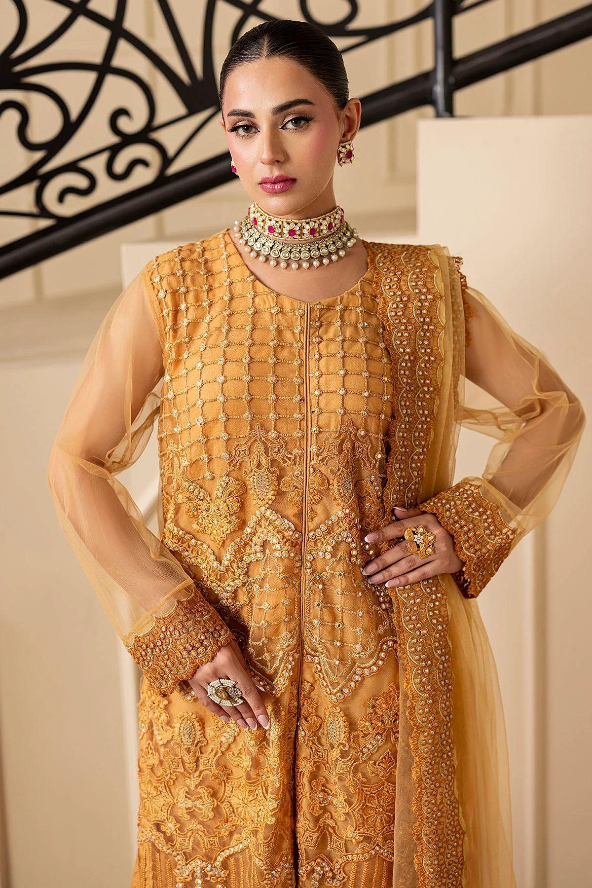 Motifz 3Pc Embroidered Silk Net Suit 5331-SPHENE gulbuy.com