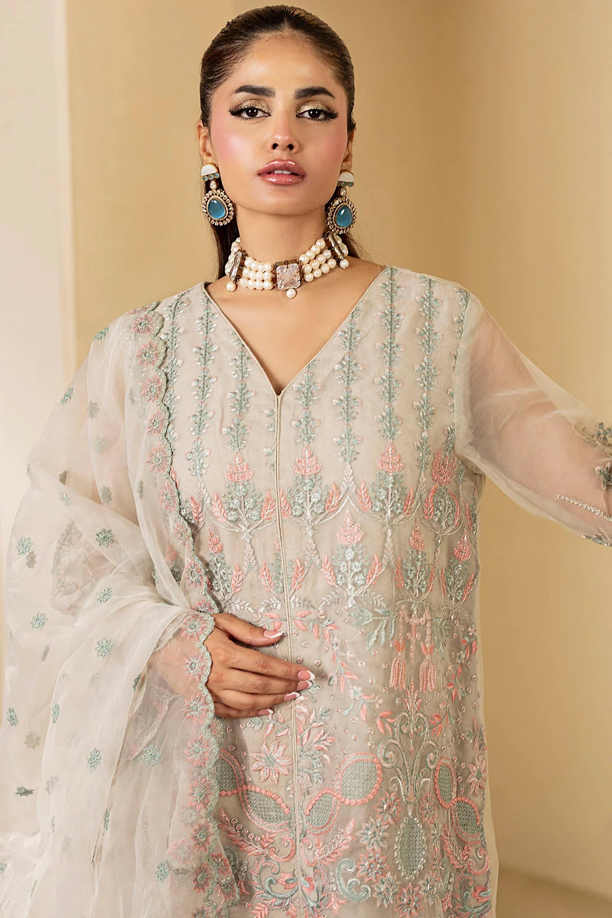 Motifz 3Pc Embroidered Organza Suit 5333-CRESCENT gulbuy.com