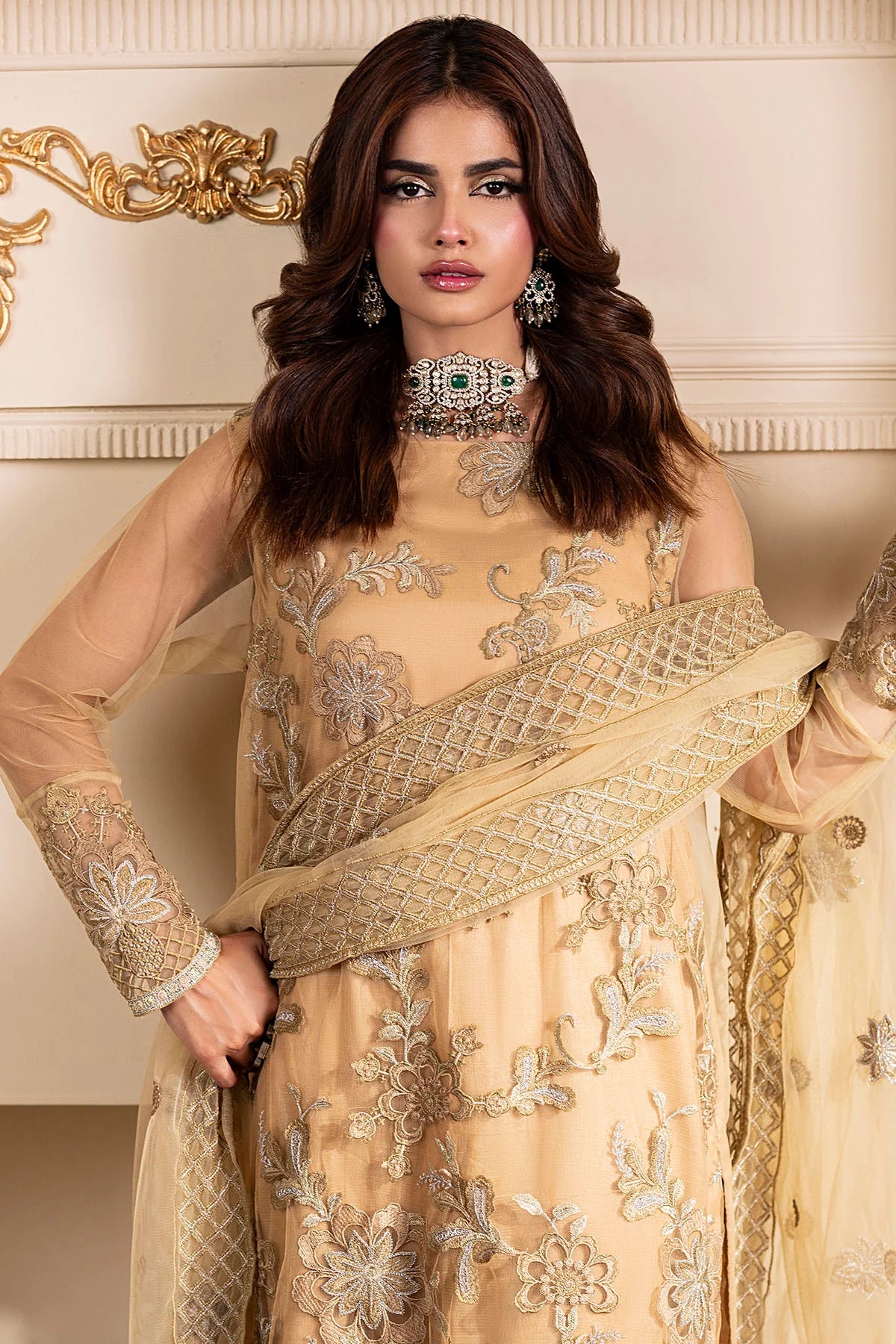Motifz 3Pc Embroidered Silk Net Suit 5334-AYLA gulbuy.com