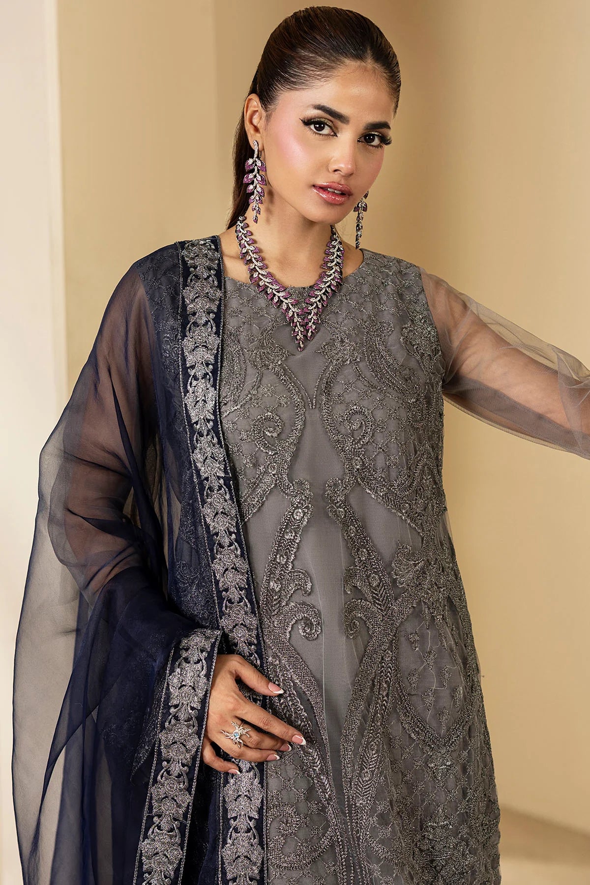 Motifz 3Pc Embroidered Silk Net Suit 5336-ESME gulbuy.com