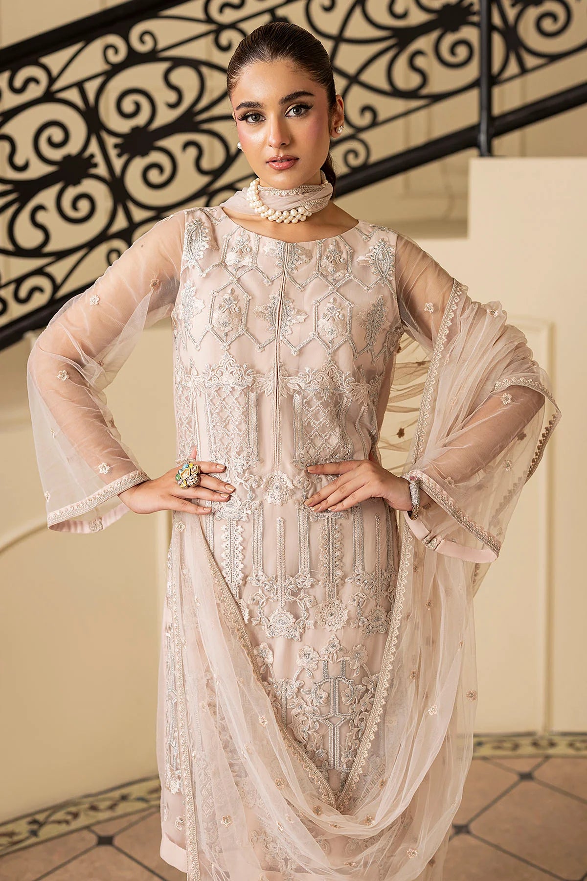 Motifz 3Pc Embroidered Silk Net Suit 5350-DAISY gulbuy.com