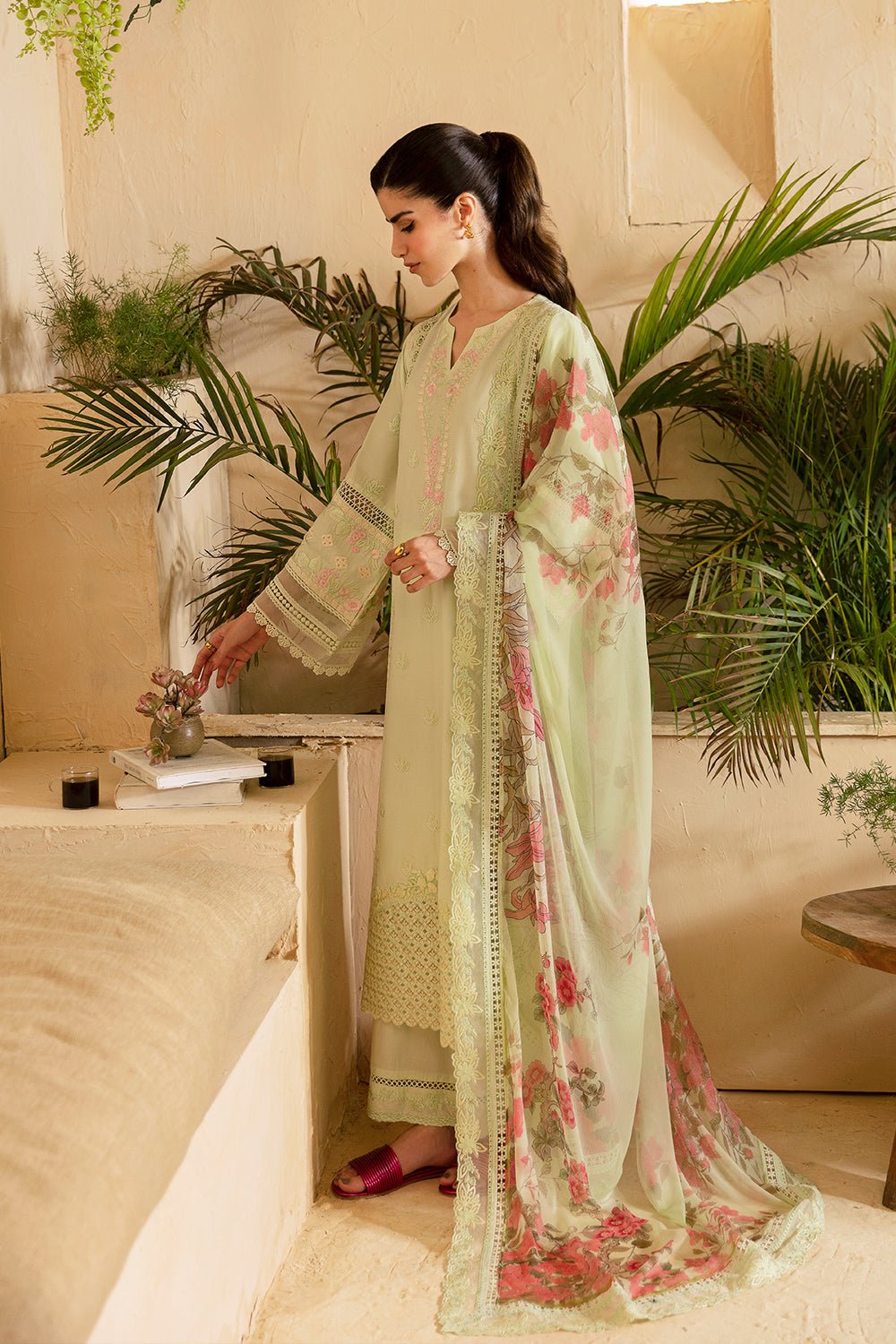 AZURE 3PC EMBROIDERED COTTON SUIT (Meadow-Mist)