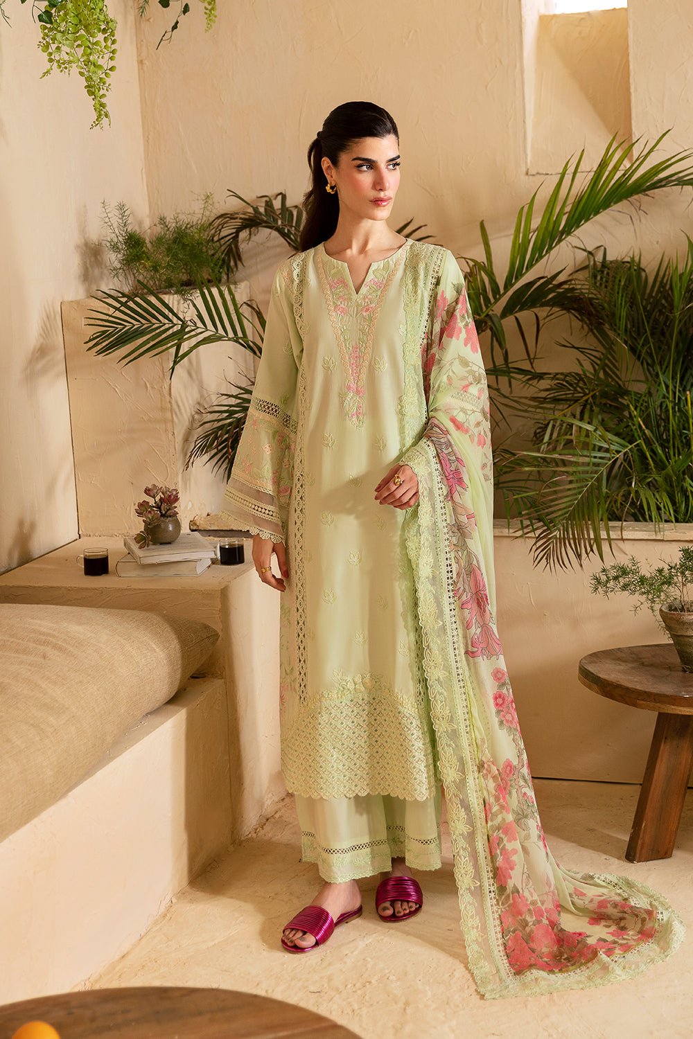AZURE 3PC EMBROIDERED COTTON SUIT (Meadow-Mist)