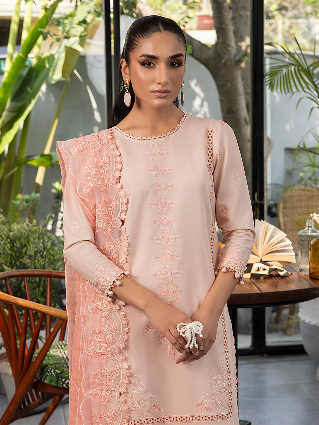 Izel 3Pc Embroidered Lawn Suit PEACHLIGHT gulbuy.com